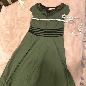 Hunter Green Dress with Embroidered Neckline.